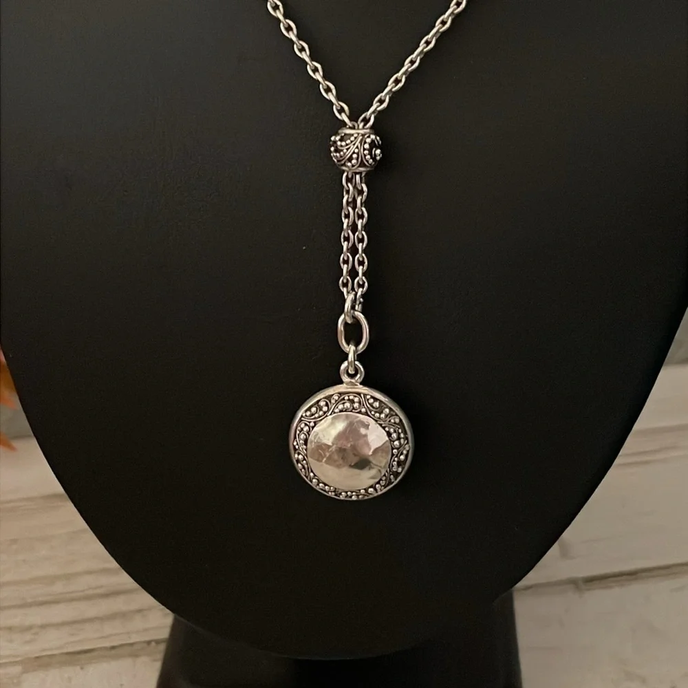 Lois Hill Sterling Silver Y Drop Pendant Necklace Hammered Filigree 925